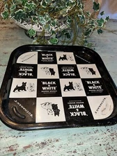 BLACK & WHITE SCOTCH WHISKEY BUCHANAN'S ADVERTISE TIN TRAY SERVING ENGLAND RARE