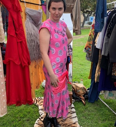 Abito midi vintage anni 80 rosa caldo e argento metallizzato glam rock M stravagante Fairycore - Foto 10 di 13