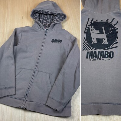 80s-90s mambo graphics マンボ　総柄　ジップパーカー Vintage Y2K Mambo Australia Hoodie Surf XS Full Zip Farting Dog