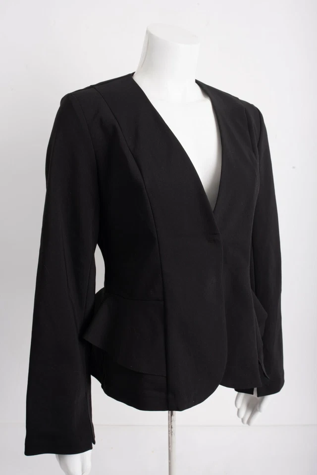 TopShop Mujer Blazer Traje Chaqueta EE. UU. 10 UE 42 Volantes Laterales Detalle Negro Nuevo con Etiquetas Foto 3 de 4