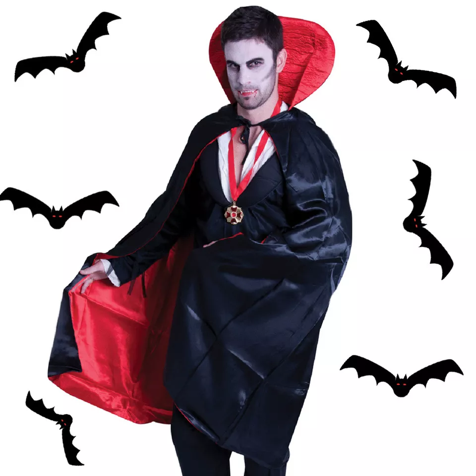 Vampire Dracula Long Satin Cape Reversible Black Red Halloween Costume Adult Men - Image 2 of 2