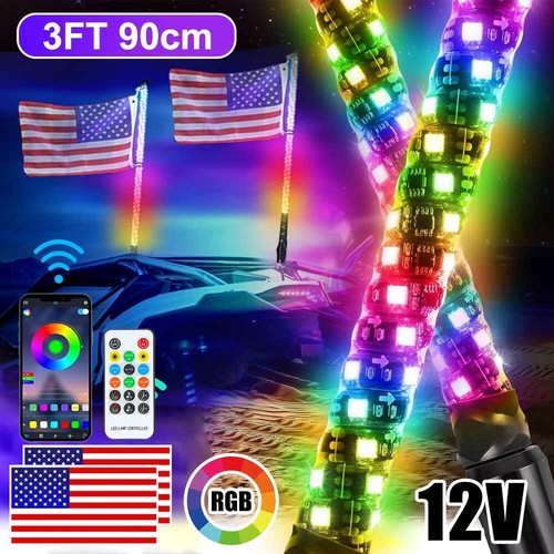 For Polaris RZR XP 1000 2X 3ft RGB Spiral LED Whip Lights Dancing /Chasing Light - Picture 18 of 18