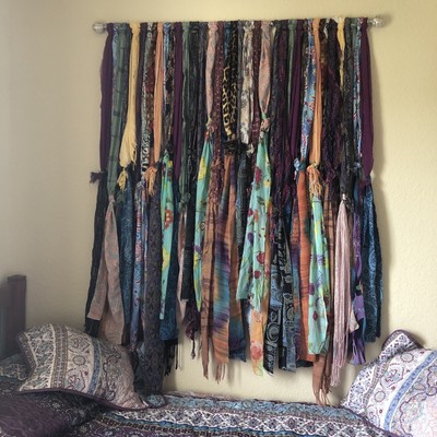 Over 100 Strands, Bohemian gypsy Hippie rag Curtain Indian Backdrop Homemade