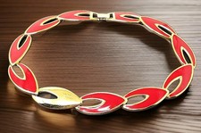 Vintage Napier Red Enamel Collar Gold tone Necklace 16"
