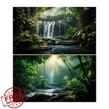 2x Waterfall Aquarium Background Jungle Rainforest 24x12 inch Fish Tank