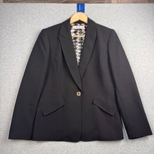 Tahari ASL Blazer Womens 10 Black Single Button Houndstooth Lining Professional