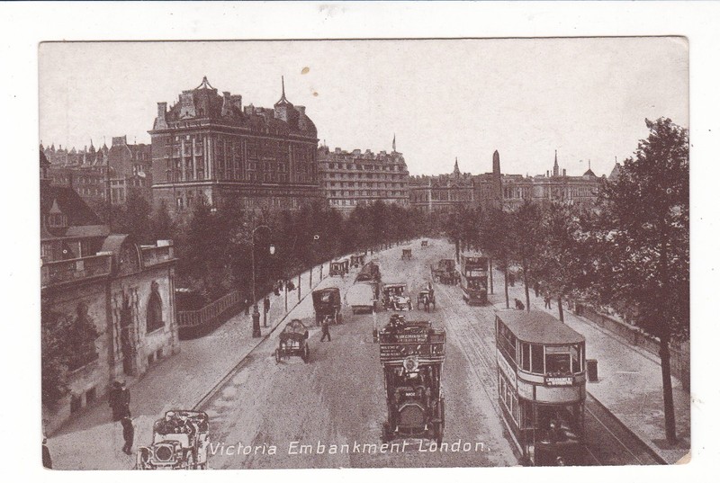 London England UK antique postcard / Victoria Embankment / transit