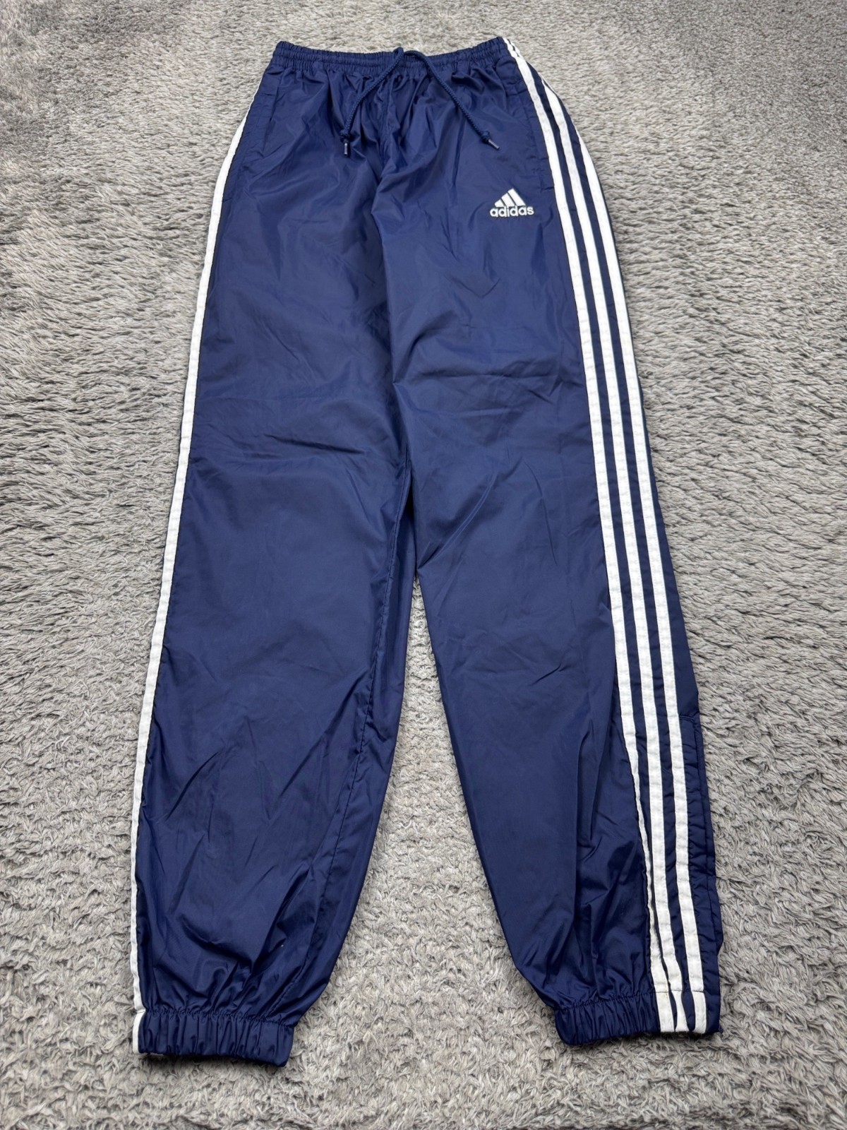 Vtg Adidas Track Pants Women Small Navy Blue Unlined Windbreaker Taper Joggers