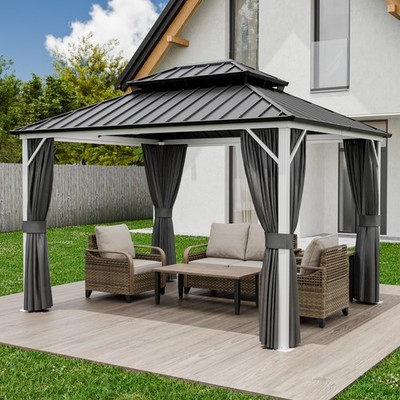 EAGLE PEAK 12x10 Double Hardtop Gazebo with Netting and Curtains