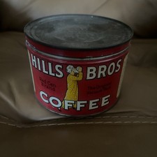 Vintage 1939 Hills Bros 1 pound Coffee Can Red Can Brand Man in Turban Drinking