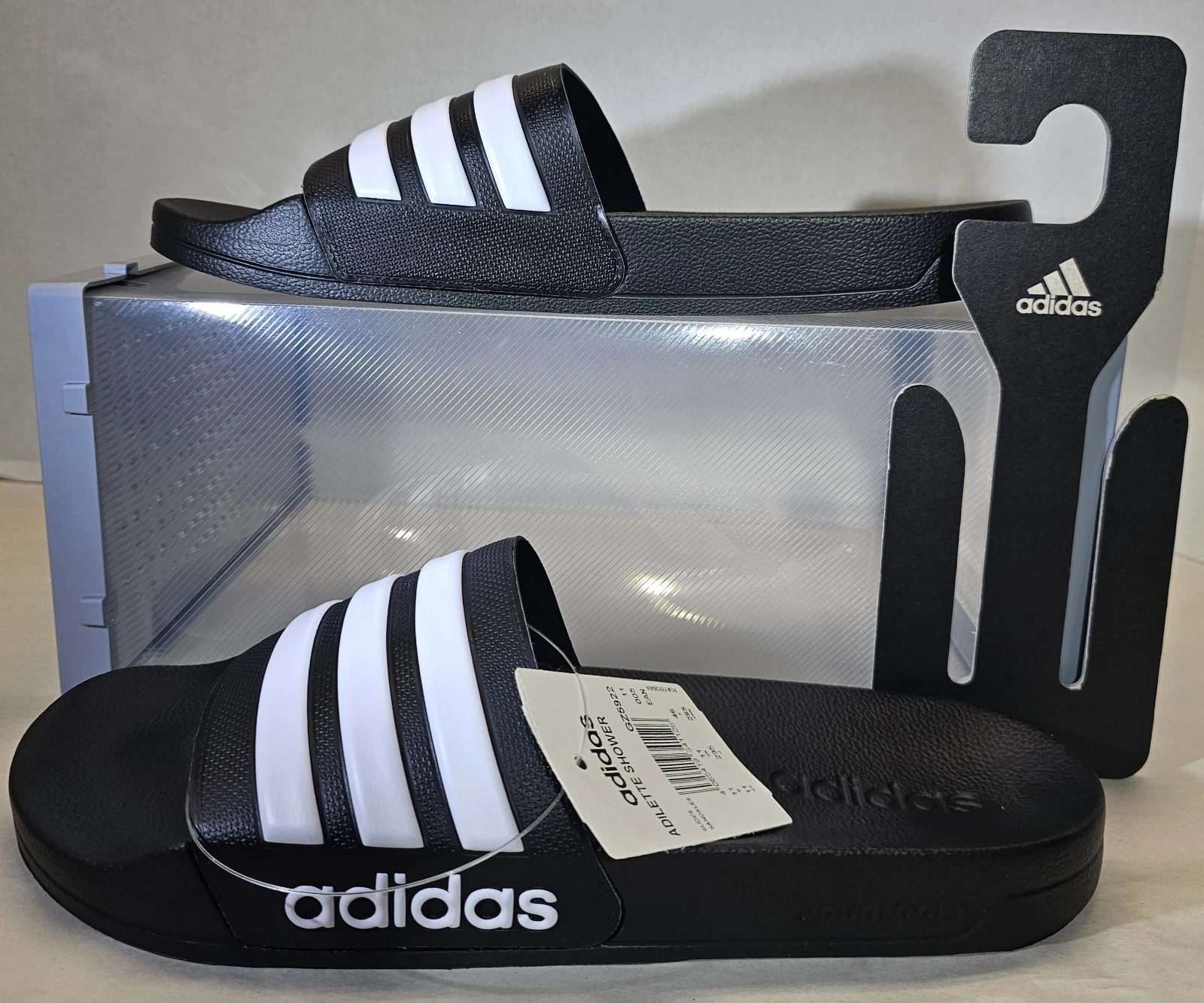 Adidas Uomo Cloudfoam Nero Bianco Righe Adilette Comfort Scivoli Doccia Tg 11
