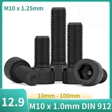 M10 x 1mm/1.25mm Fine Pitch Black Allen Bolt Socket Cap Screws High Tensile 12.9