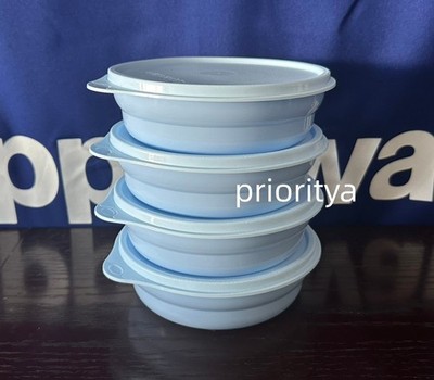 Tupperware Impressions Microwave Reheatable Cereal Bowls 2-cup Set 4 Blue New