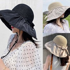 Women Sun Hat Summer Bucket Wide Brim Ponytail Boonie UV Protection Beach Cap US