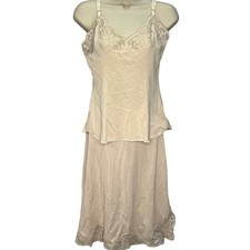 Vintage Shadowline Half Slip Camisole Set Pillow Tab Beige Size 32/S Lace