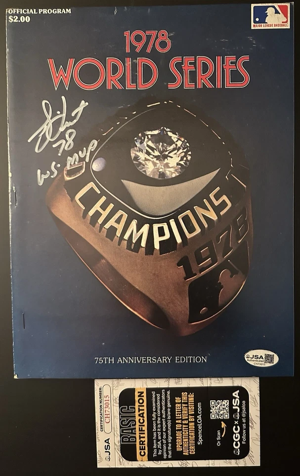 BUCKY DENT FIRMADO CON 78 W.S. MVP 1978 SERIE MUNDIAL PROGRAMA NY YANKEES JSA AUTÉNTICO Foto 2 de 3