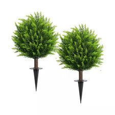 Artificial Cedar Topiary Ball Tree 2-Pack 26.5 Ft. UV Resistant Faux Evergreen S