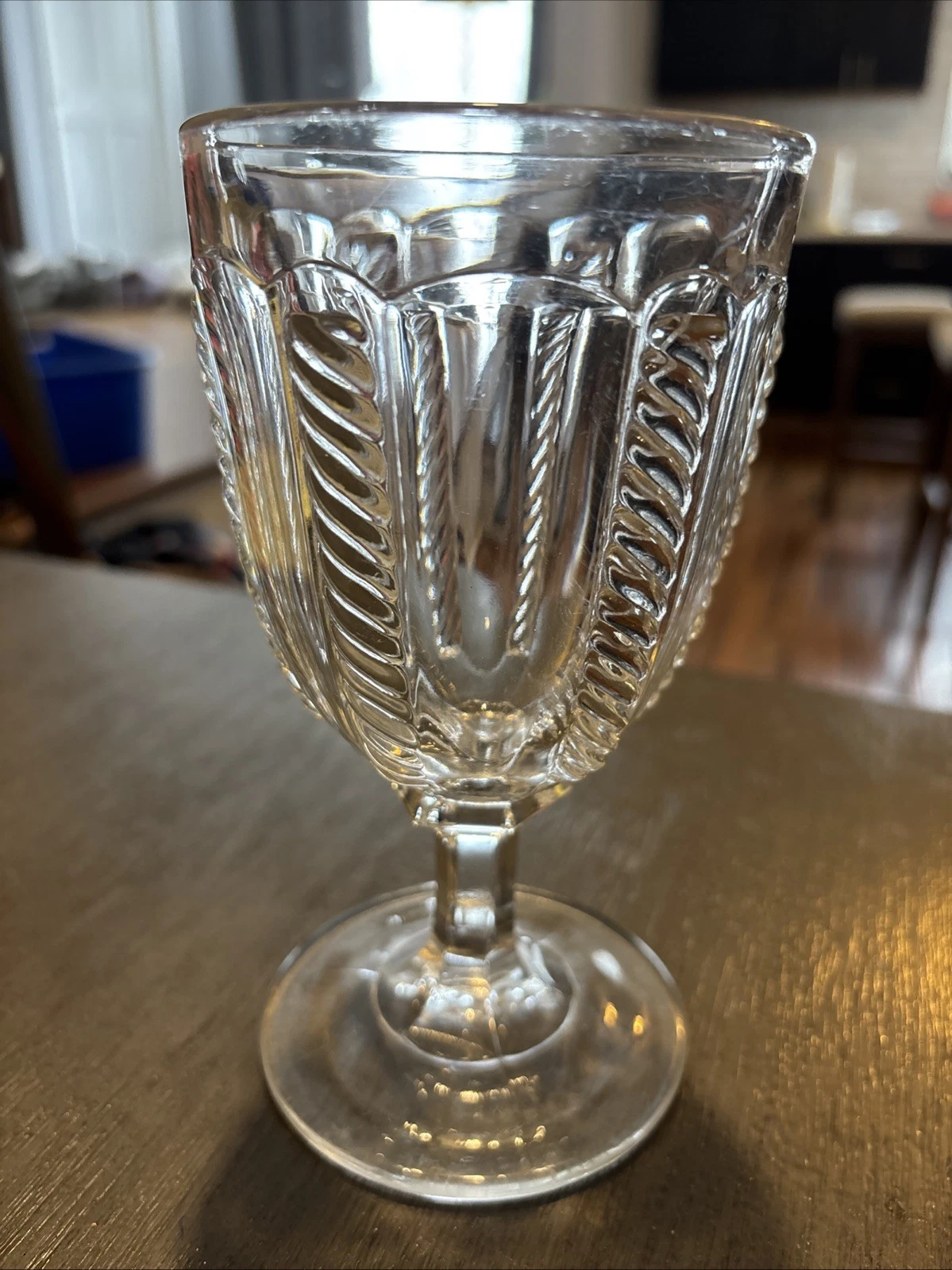 1850's EAPG Boston Sandwich Flint Glass Cable Pattern Goblet Atlantic Cable 6.5"