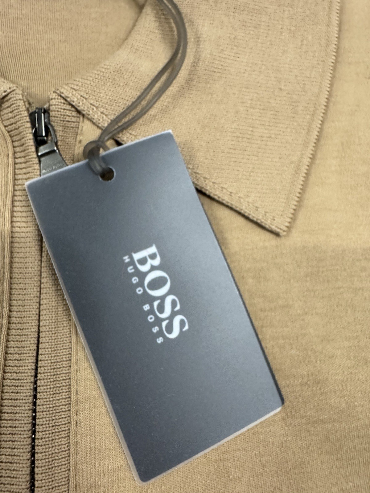 Hugo Boss Pima Cotton Polo Shirt Mens Med Tan Long Sleeve 1/4 Zip Knit NEW NWT thumbnail 6