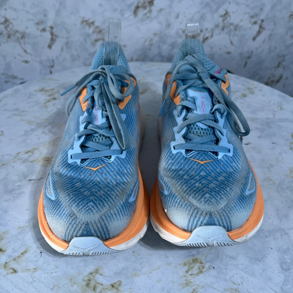 Hoka One One Clifton 9 Womens Sz 8.5 Running Shoes Blue Orange Athletic Sneakers - Image 3 of 4