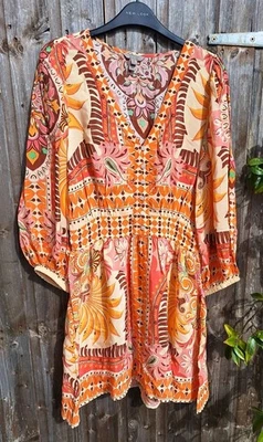 BNWOT River Island 60s Riviera Boho Orange Yellow Pink Floral Dress 10 12 £50 - Image 1 of 4