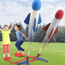 Kids Air Powered Rocket Launcher Toy Outdoor Foot Pump Soaring Rocket - NEW 