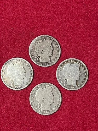 US Barber Half Dollars -  4 Coins   - Fine Silver - Fine Details - Junk Lot