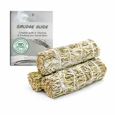Sage Smudge Sticks 4" Green Mullein Sage 3 Pack Dried Herb Smudging Guide