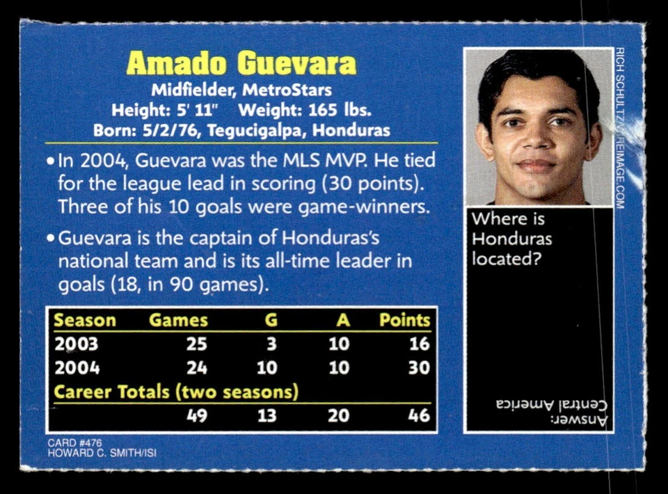 Amado Guevara 2005 Sports Illustrated for Kids Card #476 NY/NJ MetroStars - Image 2 of 2
