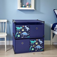 Kids Storage Unit 4 Cube Drawer Box Stacking Childs Bedroom Storage - Dinosaur