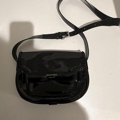 Emporio Armani Black Small Solid Rectangle Shoulder Bag Logo Adjustable Strap
