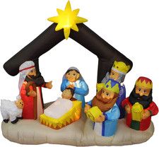6 FT Long Lighted Christmas Inflatable Nativity Scene with Mary, Joseph, Baby Je