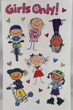 Girls Only Bicycle Scooter Roller Blades Monkey Bars Cheer Sticker Sheet 2001