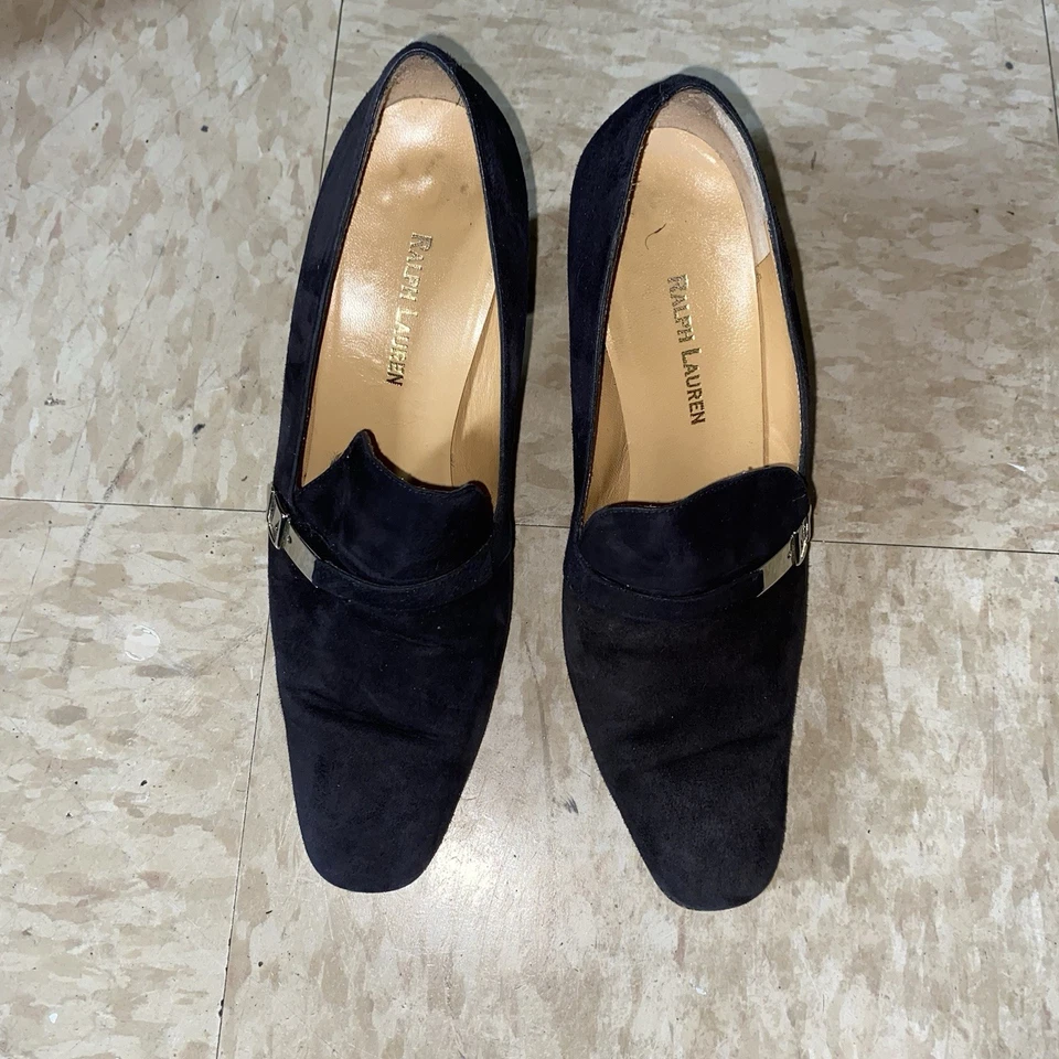 Zapatos de salón Lauren Ralph Lauren Whitney talla 7B negros de gamuza sin cordones tacón RLZ 7309 Foto 2 de 4