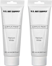 U.S. Art Supply Artists Acrylic Color Paint, 4.06 Fl Oz (Pack of 2), White 