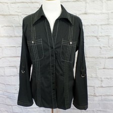 Marina Rinaldi Sport Black Long Sleeve Button Front Stretch Blouse size 17 US 8