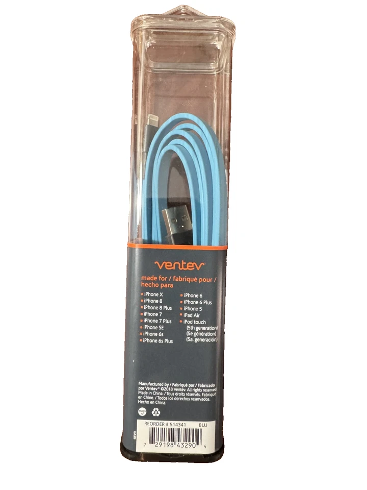 Ventev ChargeSync Lightening Flat Cable Tangle-Free - 6' - Blue - Image 3 of 3
