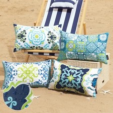 Set of 4 Outdoor Waterproof Throw Pillow 20" x 12" Pack of 4 Navy/Blue/Green