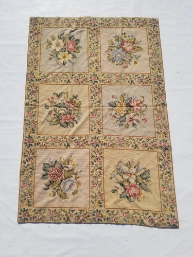 Vintage French Handwoven Floral Multicolor Wool Rug Carpet 5.9x3.9ft