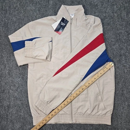 NWT Reebok Vector Tracktop Mens Medium 'Stucco' Beige Tan Track Jacket Knit Logo image 17