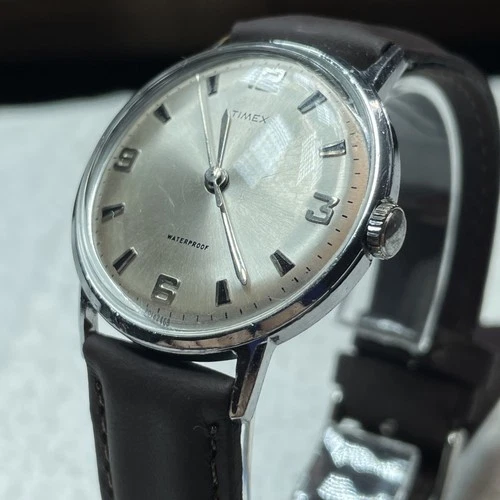 Vintage 1968 Timex Marlin Men’s Mechanical Watch 2014 2468 Silver Sunburst Dial