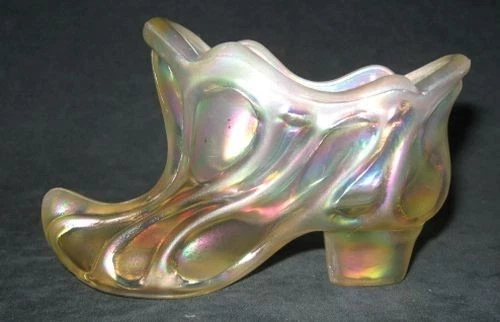 Fenton Pearl Iridescent Glass Slipper or Shoe frosted star on heel