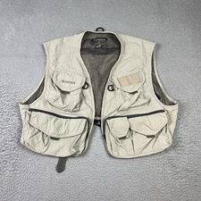 Simms Fishing Products Fly Fishing Vest Mens XL Khaki Mesh Multi Pocket Utility