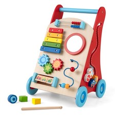 Wooden Baby Walker Baby Push Walker with Handle Storage  Wheels Walker Toy