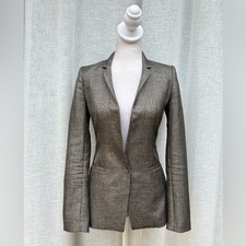 Elie Tahari gray metallic shimmer single breasted fitted blazer