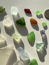 Collection Of Surf Tumbled Sea Glass, 20 Pcs, Chunky Frosty Clear Red Amethyst