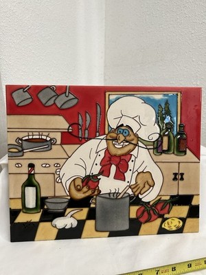 En Vogue Art on Tile 14 x11  Chef And Tomato Decorative Ceramic Art Tile