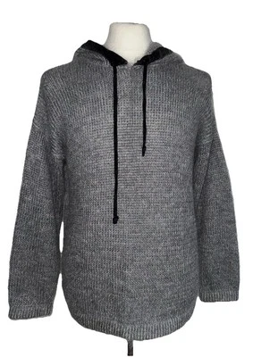 ANI BARRIE 1990'S GREY MOHAIR CLASSIC LONG SLEEVE HOODED JUMPER SIZE M