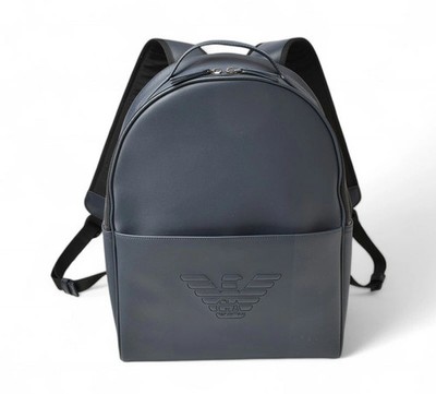 Emporio Armani Men's Backpack A4 Compatible Eagle Logo PVC Navy Bag #PTB567