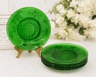 Set of 4 Vintage Anchor Hocking Forest Green Sandwich Glass Plates 4.5”